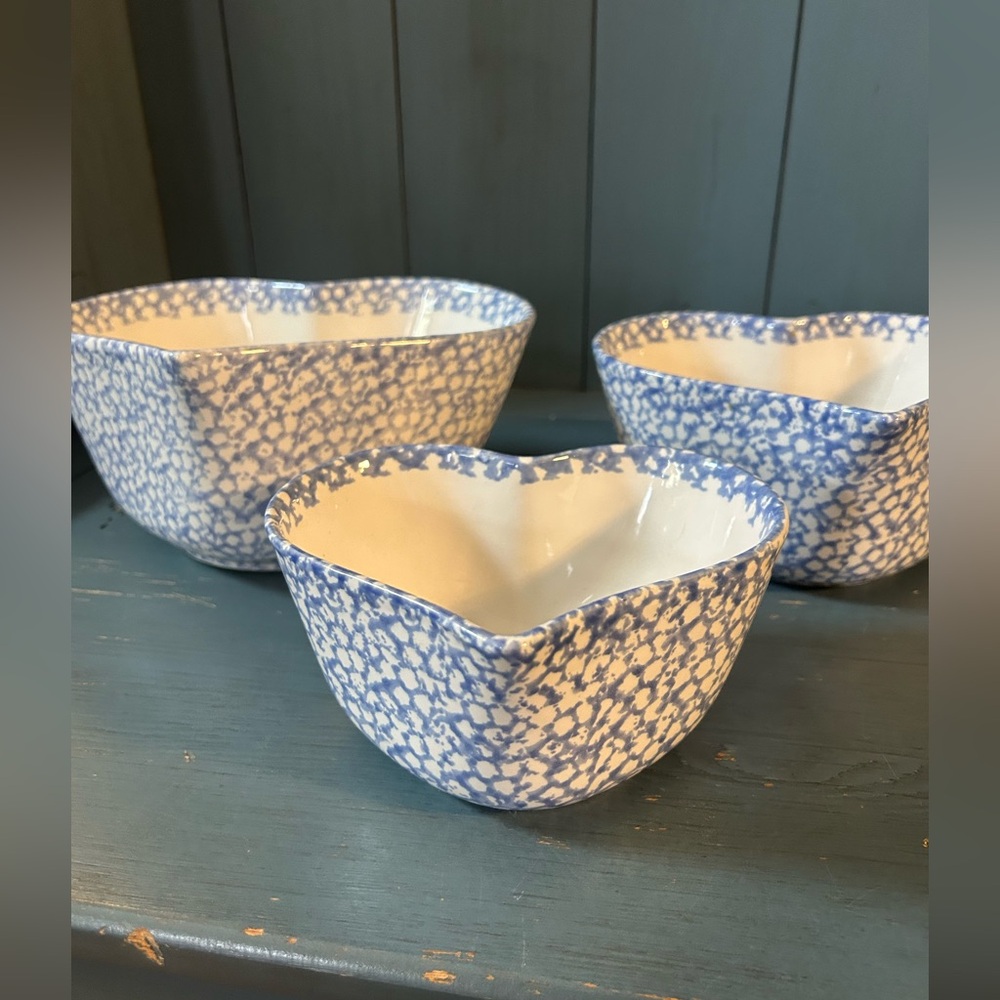 Blue and White Heart Ceramic Bowls